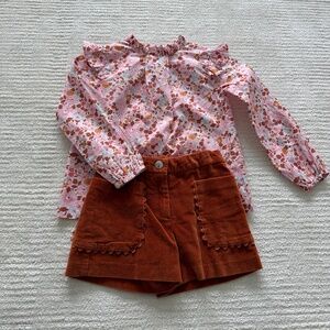 Jacadi blouse size 4 with velvet shorts size 3